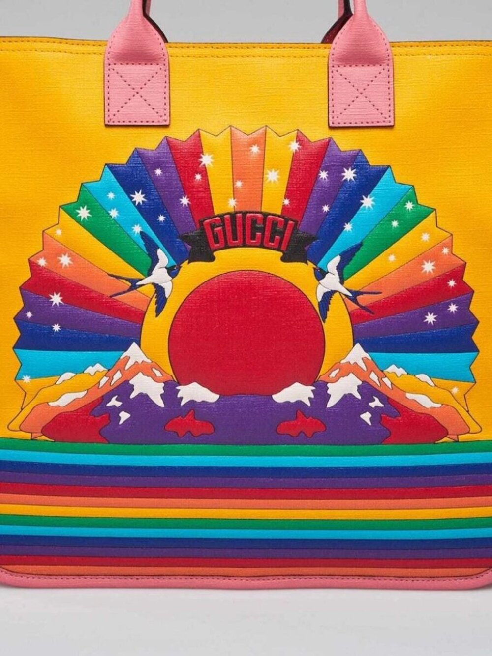 Gucci Pink/Yellow Coated Canvas Rainbow "Loved" Children's Tote Bag - Picture 7 of 12